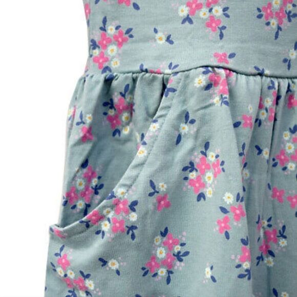 NWT Cat & Jack Girl's Fit & Flare Green Floral Short Sleeve Dress with Pockets - Picture 4 of 7